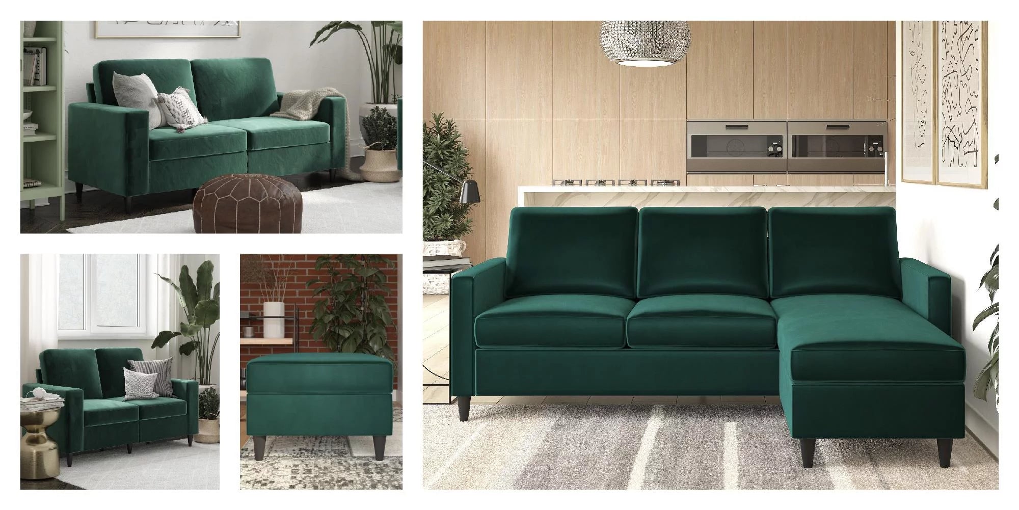 Green Velvet 3 Seater Sofa R889