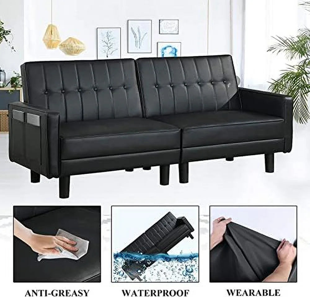 Futon Sofa Bed Couch with Side Pockets for Small Spaces H1773