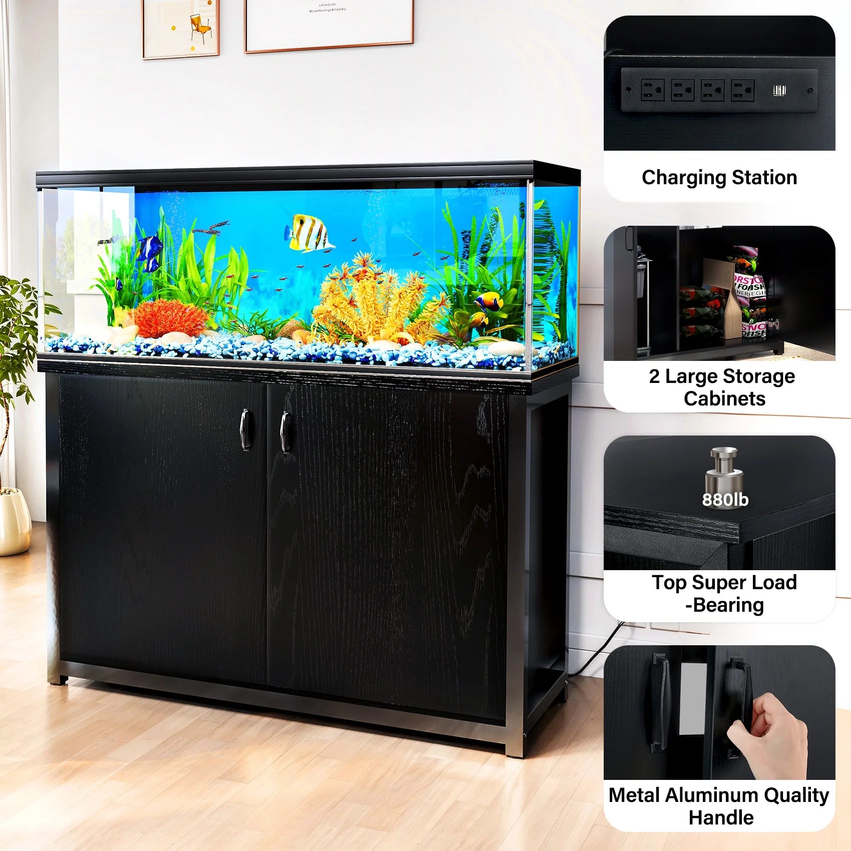 55-75 Gallon Aquarium Stand with Cabinet and Charging Station G9277