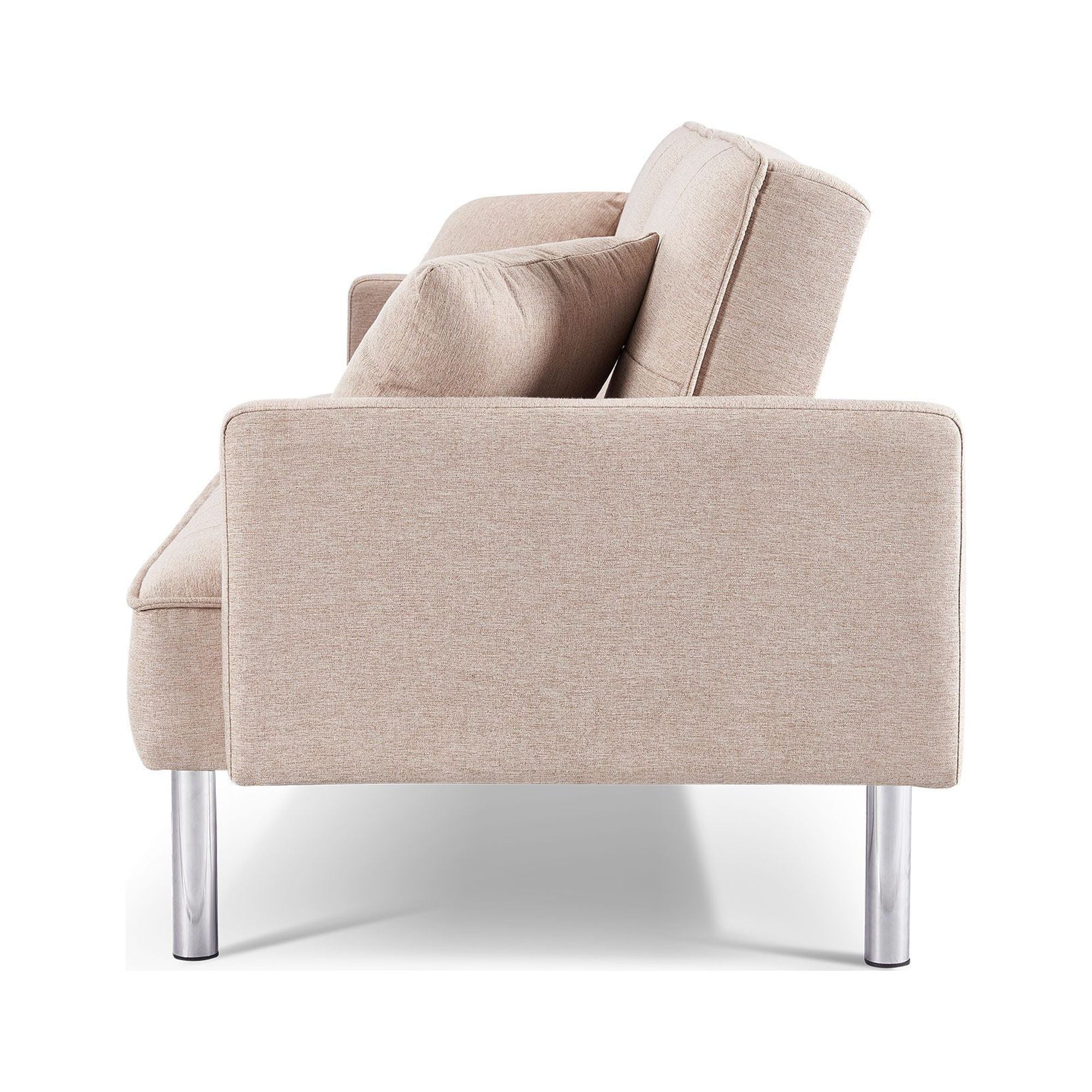 Extra Long Tufted Beige Fabric Futon Adjustable Sofa Bed J212