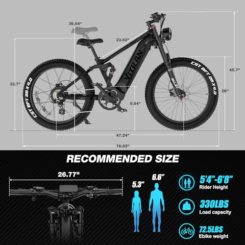 Electric Bike for Adults Fat Tire 52V 20AH Removable Battery 26 Inch Full Suspension S9895