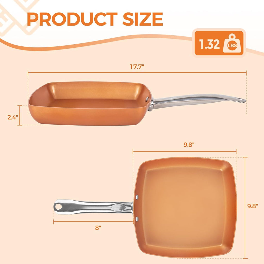 Non-Stick Square Frying Pan, 9.5" Ceramic Coating, Oven Safe C92199