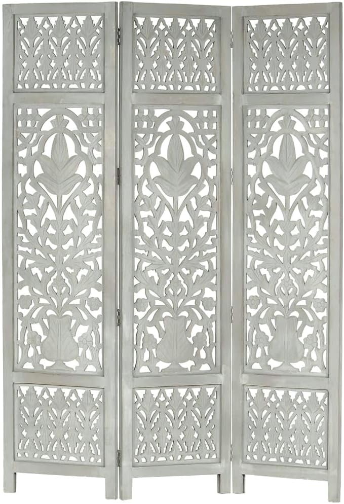 3-Panel Gray Wood Room Divider Screen M4954