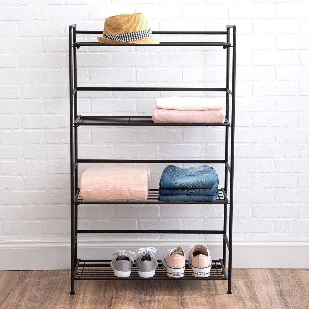 Folding Metal Bookcase, 4 Shelves, Black D3380