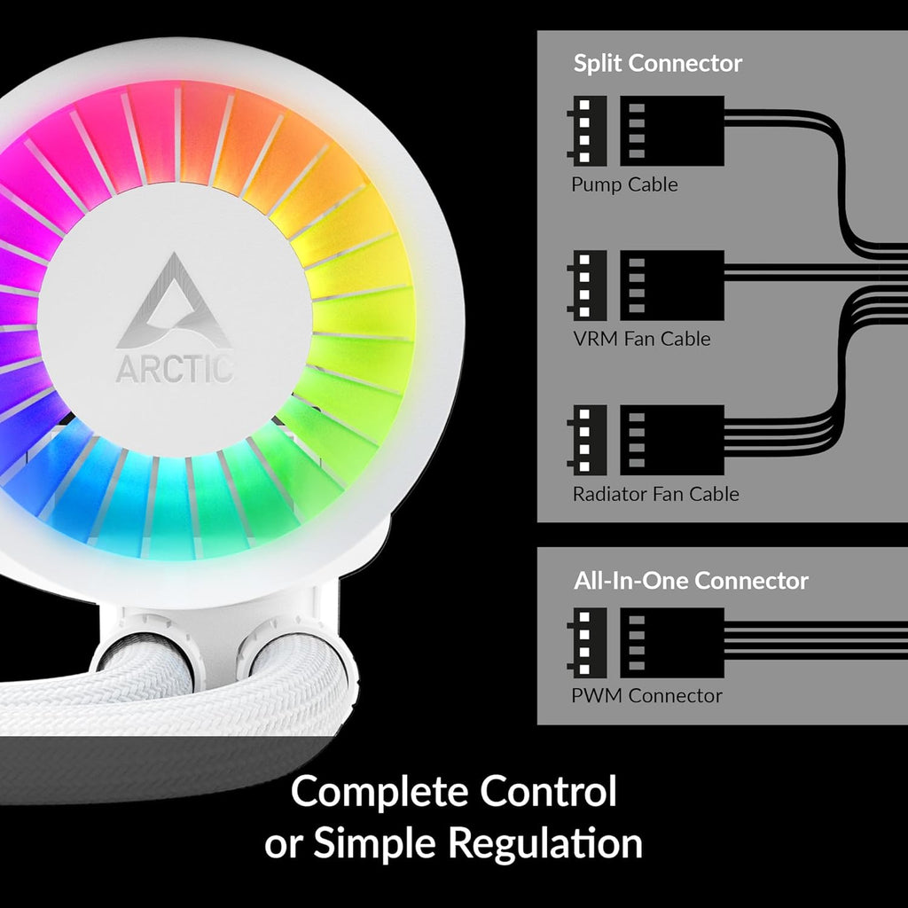 CPU AIO Water Cooler 240mm, PWM Pump, White J3535