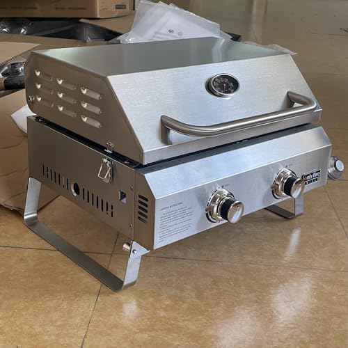 Flat Top Gas Griddle, 2-Burner Tabletop Propane Grill, Portable Outdoor Cooking N1446