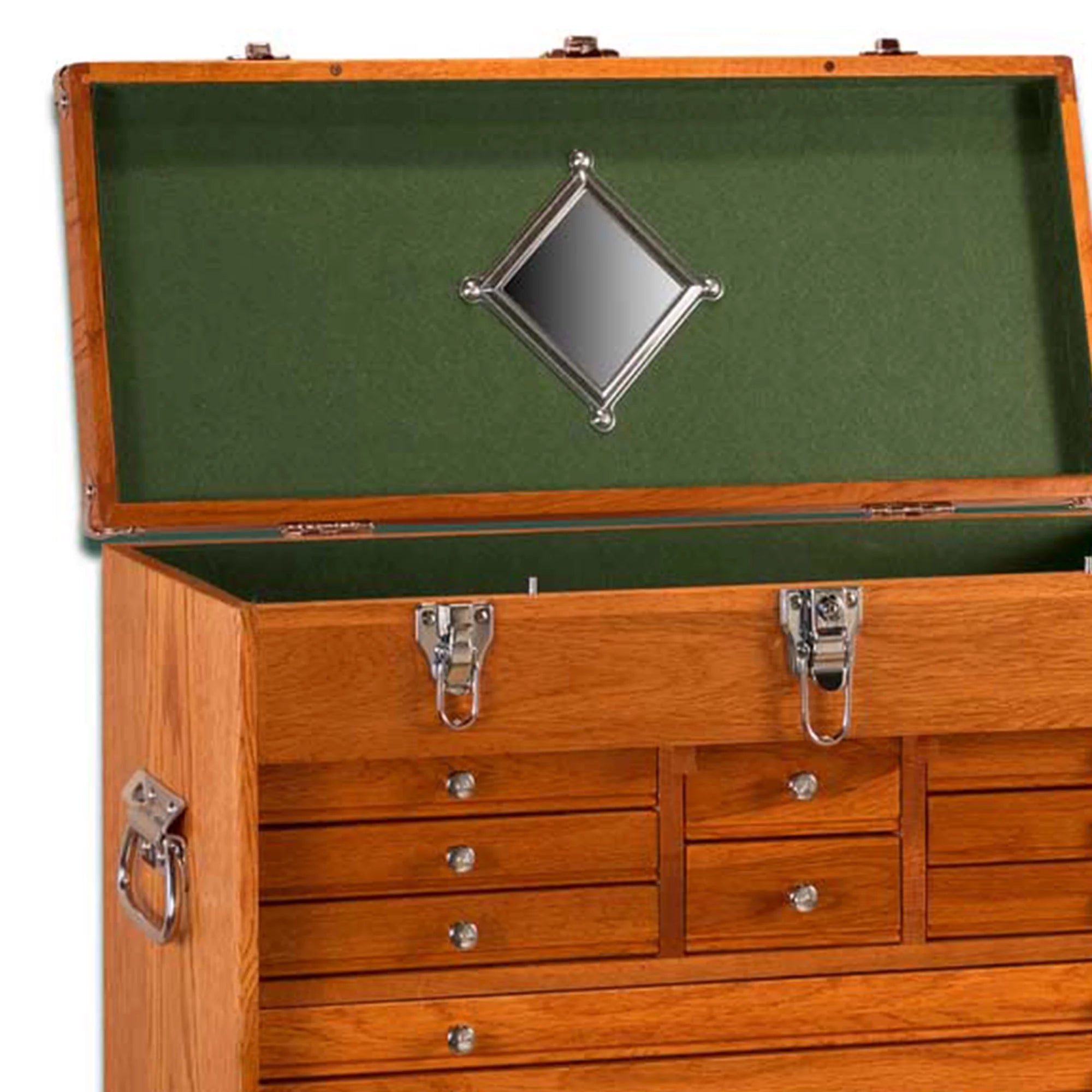 Hardwood 11-Drawer Top Chest with Front Lid, Red Oak E9459