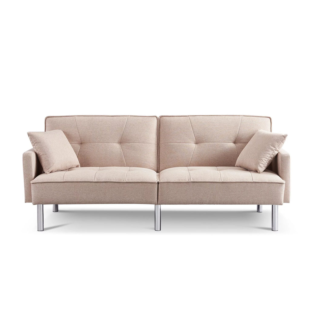Extra Long Tufted Beige Fabric Futon Adjustable Sofa Bed J212