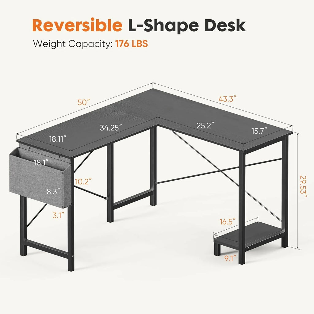 L Shaped Computer Desk 50 Inch Corner Desk with Wooden Desktop CPU Stand Q24057