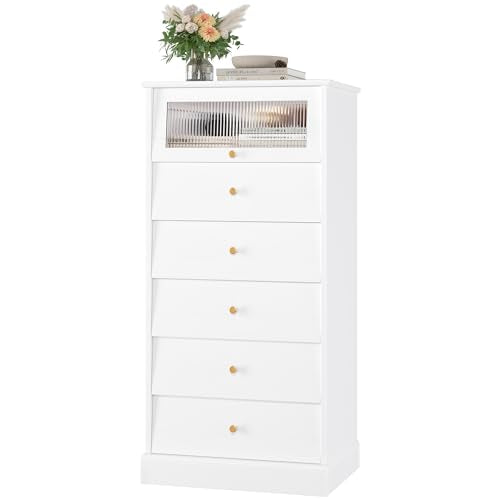 6 Drawer Dresser with Glass Drawer, Black and Gold S786494