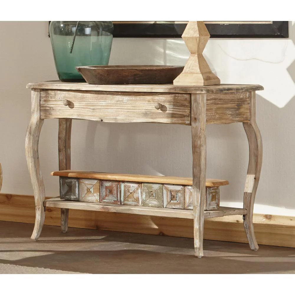 Rustic Reclaimed Media Console Table, Driftwood A55516