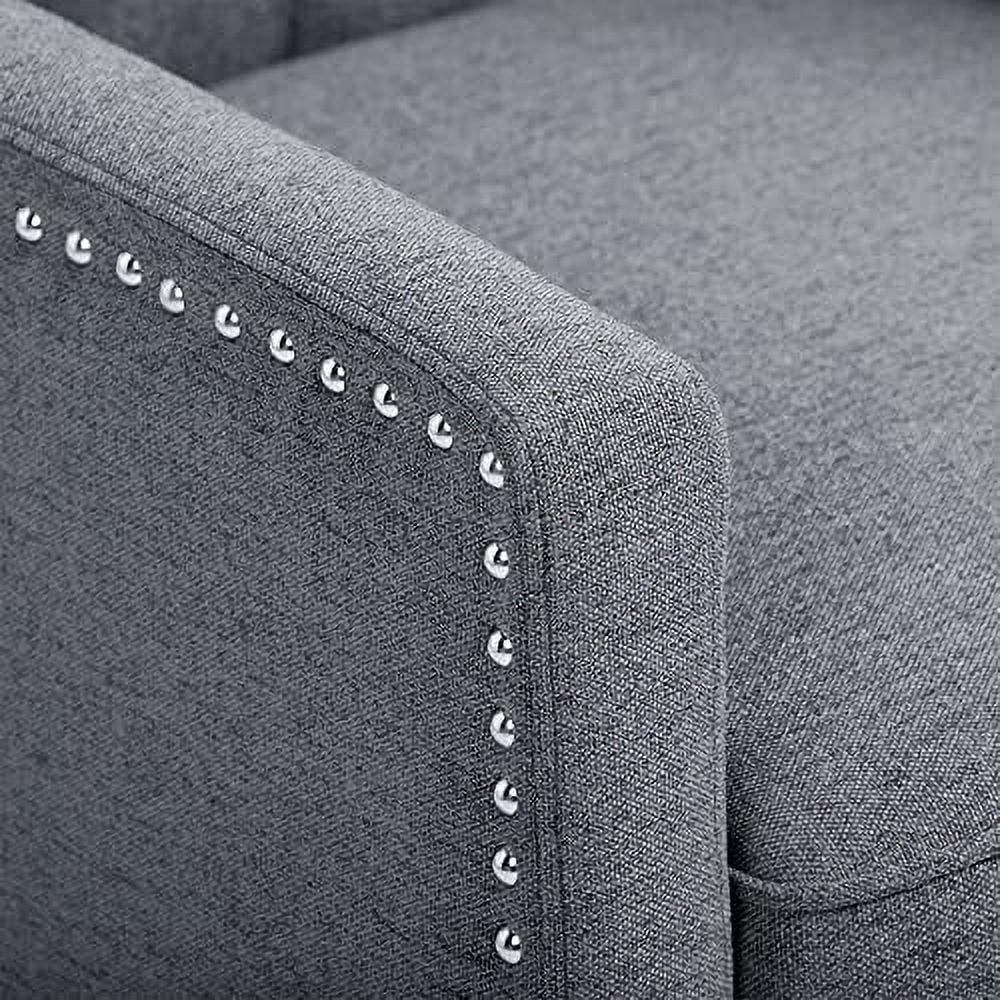 Wingback Recliner Chair Breathable Fabric Push Back for Living Room Small Spaces Manual Recliner Sofa with Nailhead Accents Wooden Legs Beige E411557