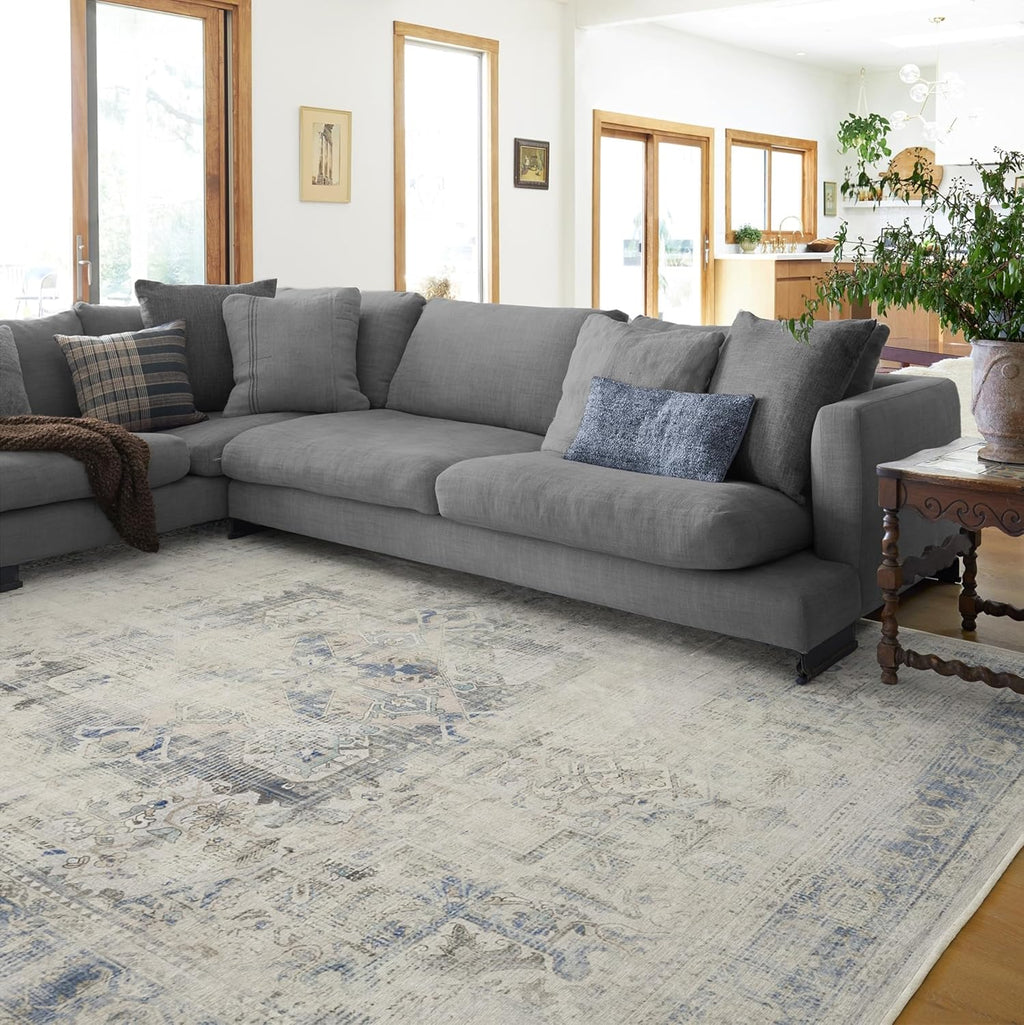 Washable Area Rug 8x10 - Non Slip Vintage Indoor Carpet for Living Room Bedroom Dining Room Kitchen F91173