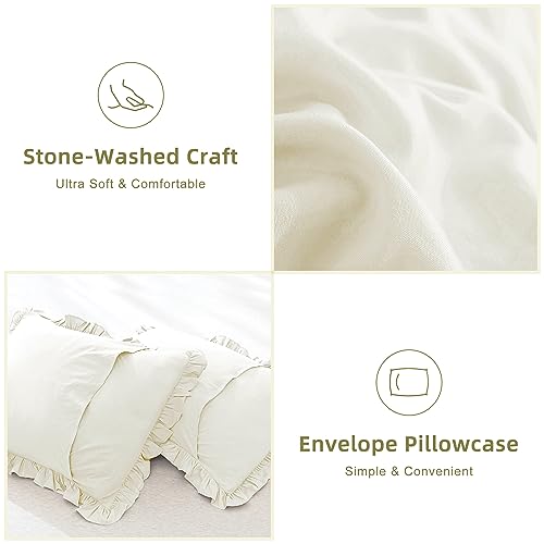 Ruffled Comforter Set Queen Size, 3 Pieces Taupe Boho Bedding G122