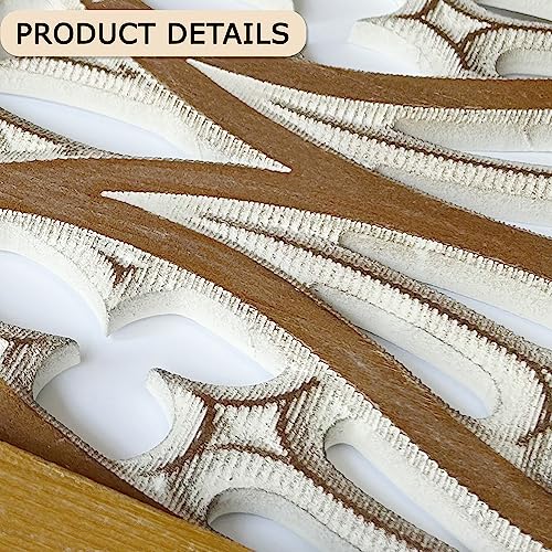 Carved Wood Wall Art Decor - Floral Design Panel, Distressed Antique Wall Sculpture for Living Room, Bedroom, and Entrance Hall A88064