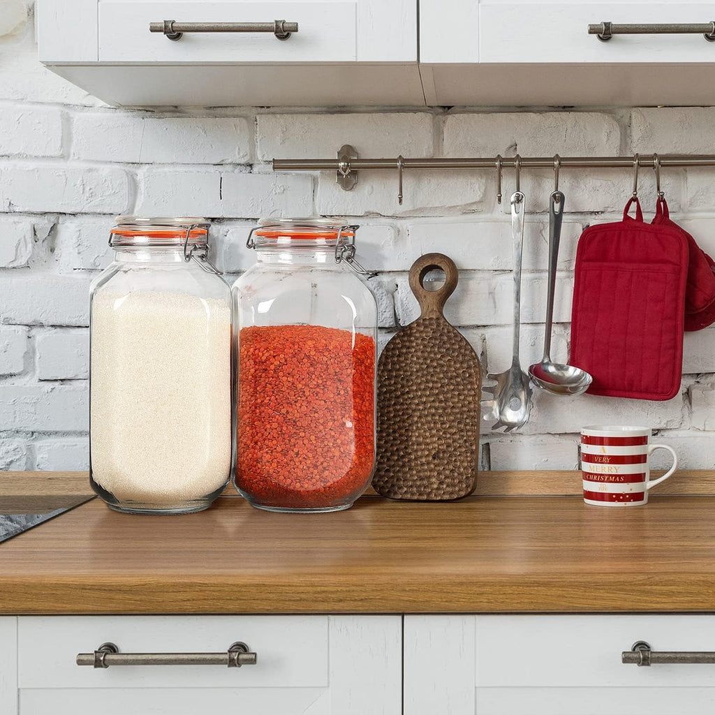 1 Gallon Square Glass Storage Jars with Airtight Lids, 2 Pack L70464