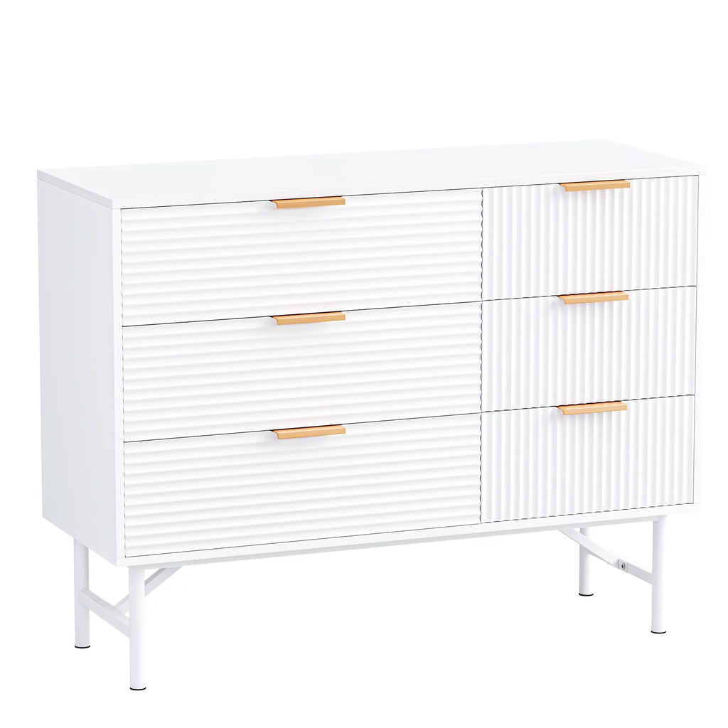 6 Drawer Dresser for Bedroom, Modern Creamy Wave Panel Wood Storage Cabinet X881