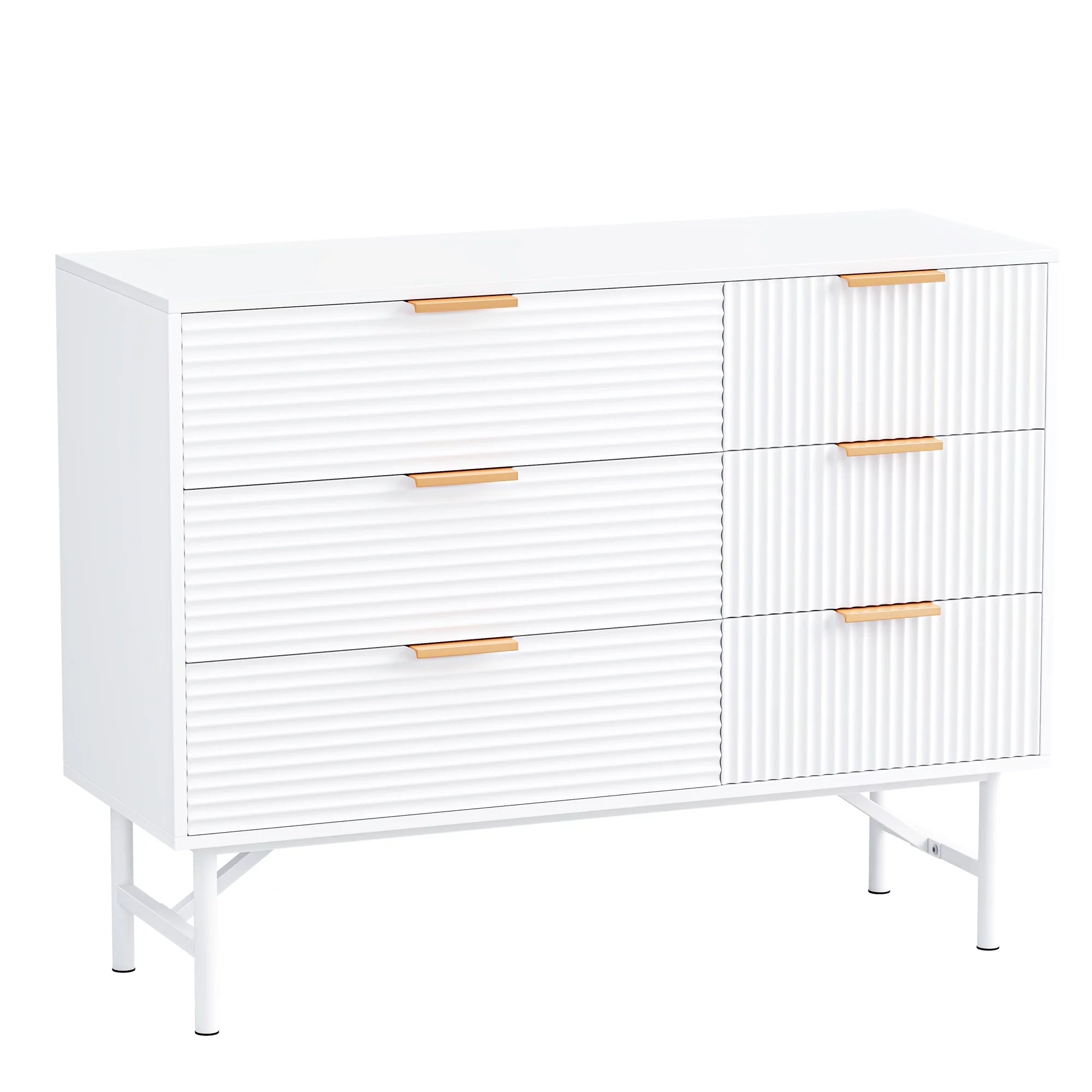 6 Drawer Dresser for Bedroom, Modern Creamy Wave Panel Wood Storage Cabinet X881