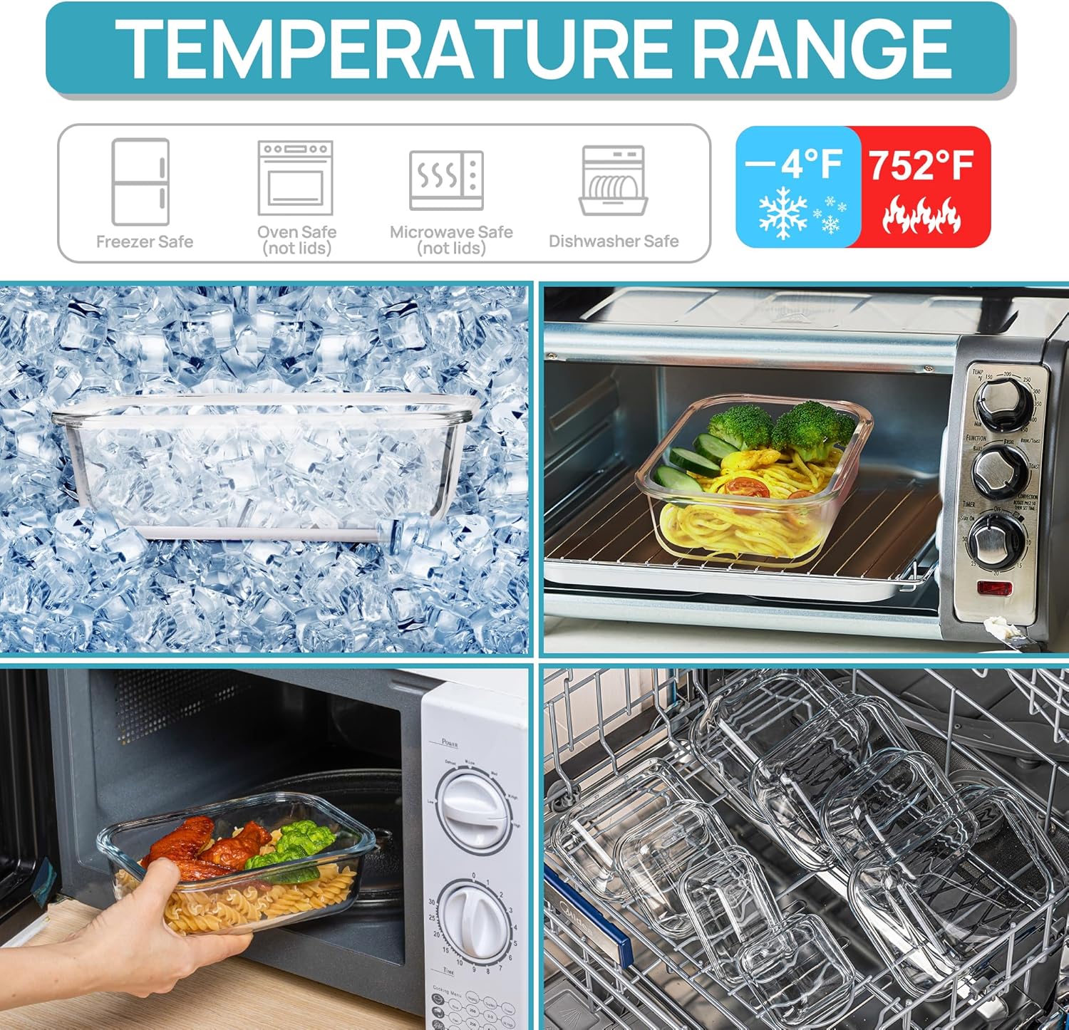 Glass Food Storage Containers with Airtight Lids, Meal Prep Bento Boxes U903999