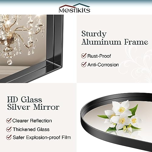 Arched Wall Mirror for Bathroom, Black Metal Frame K625466