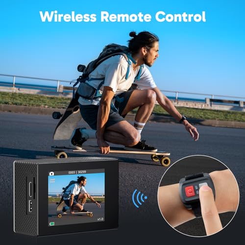 4K30FPS WiFi Action Camera with EIS Ultra HD Underwater Camera 131FT Waterproof Remote Control 4X Zoom Support External Microphone V99718