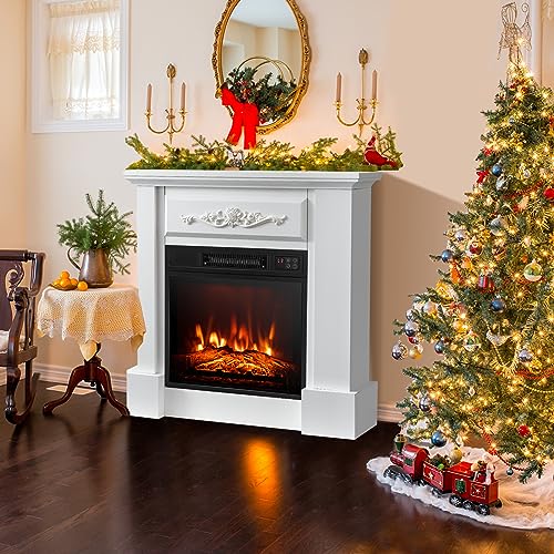 Electric Fireplace with Mantel, 32 Inch Heater with Remote Control A4402
