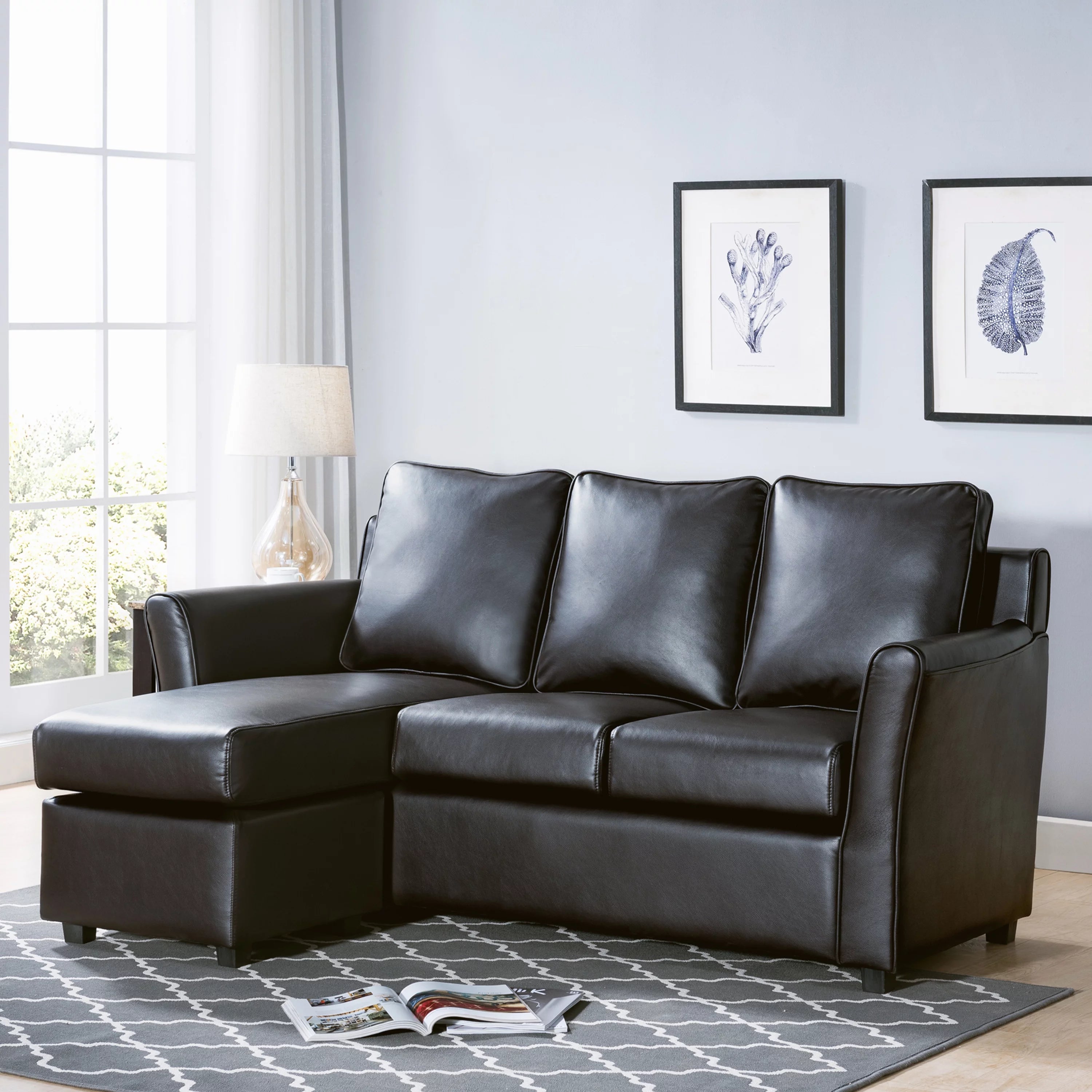 Transitional Sectional Sofa in Dark Gray Faux Leather S848155