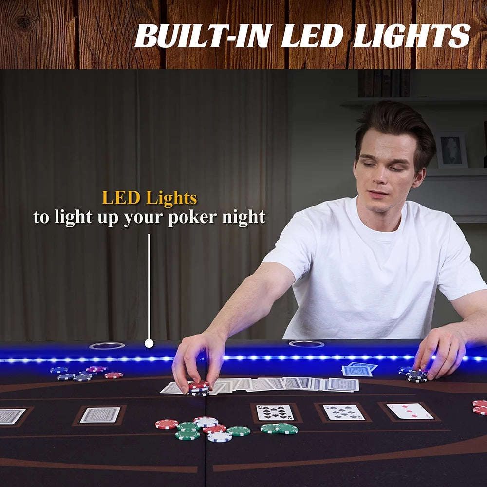 10-Player Poker Table with In-laid LED Lights N32492