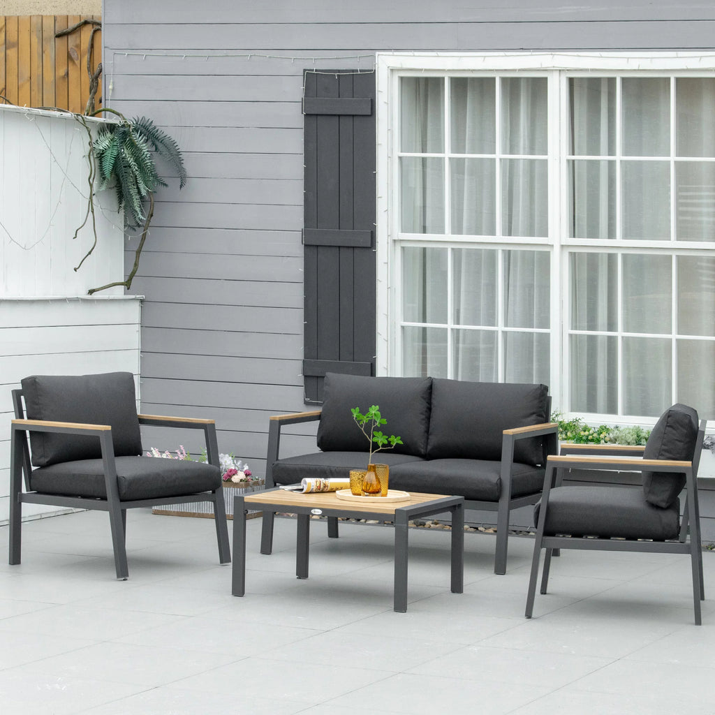 4 Piece Patio Furniture Set with 2 Armchairs, Loveseat, Coffee Table, Dark Gray K810