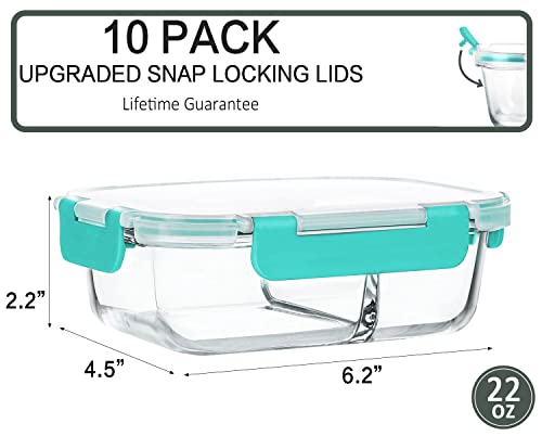 Glass Meal Prep Containers 2 Compartments with Lids E9679