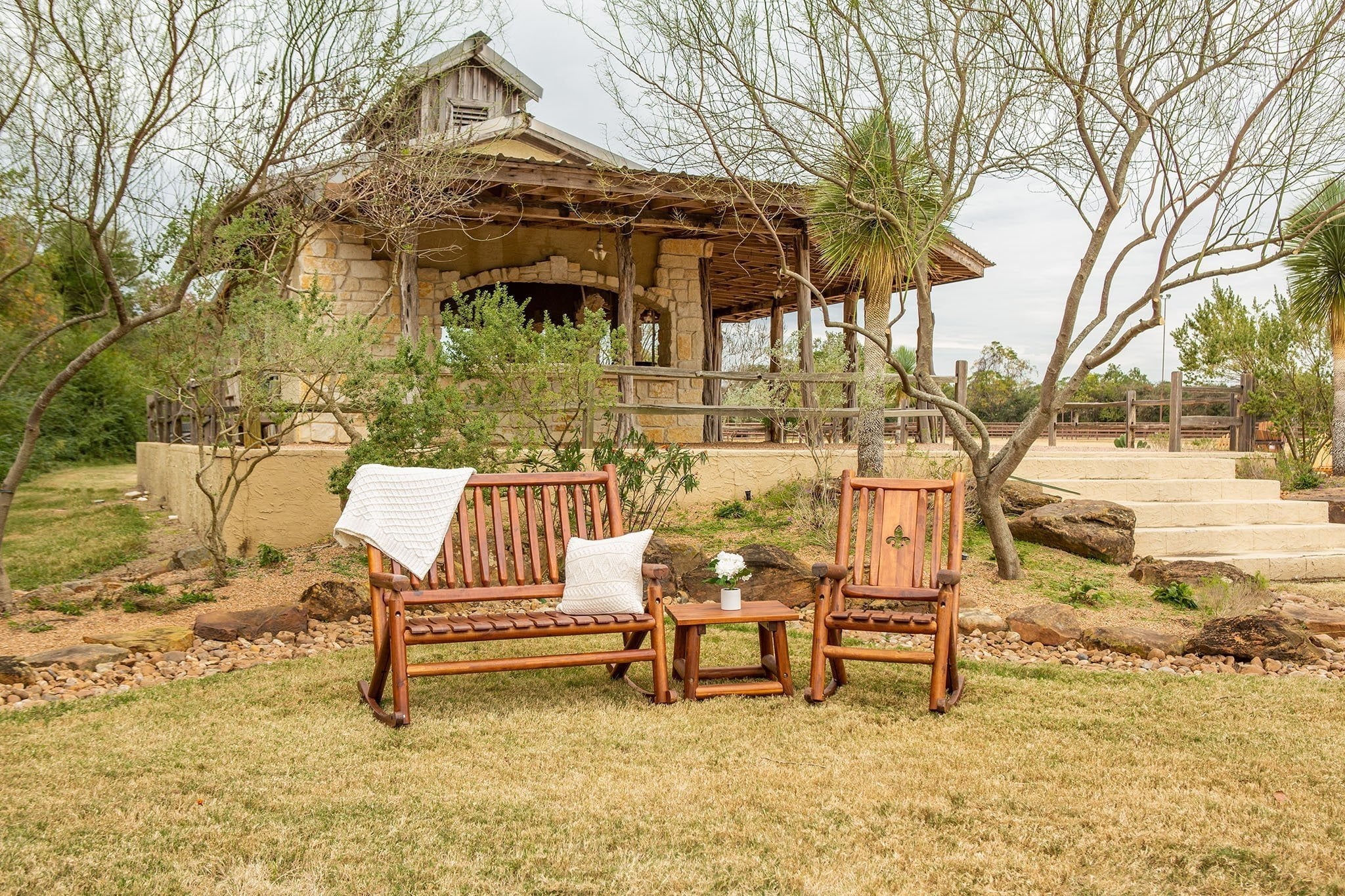 Outdoor Patio Wood Rocking Chair - Brown Q798