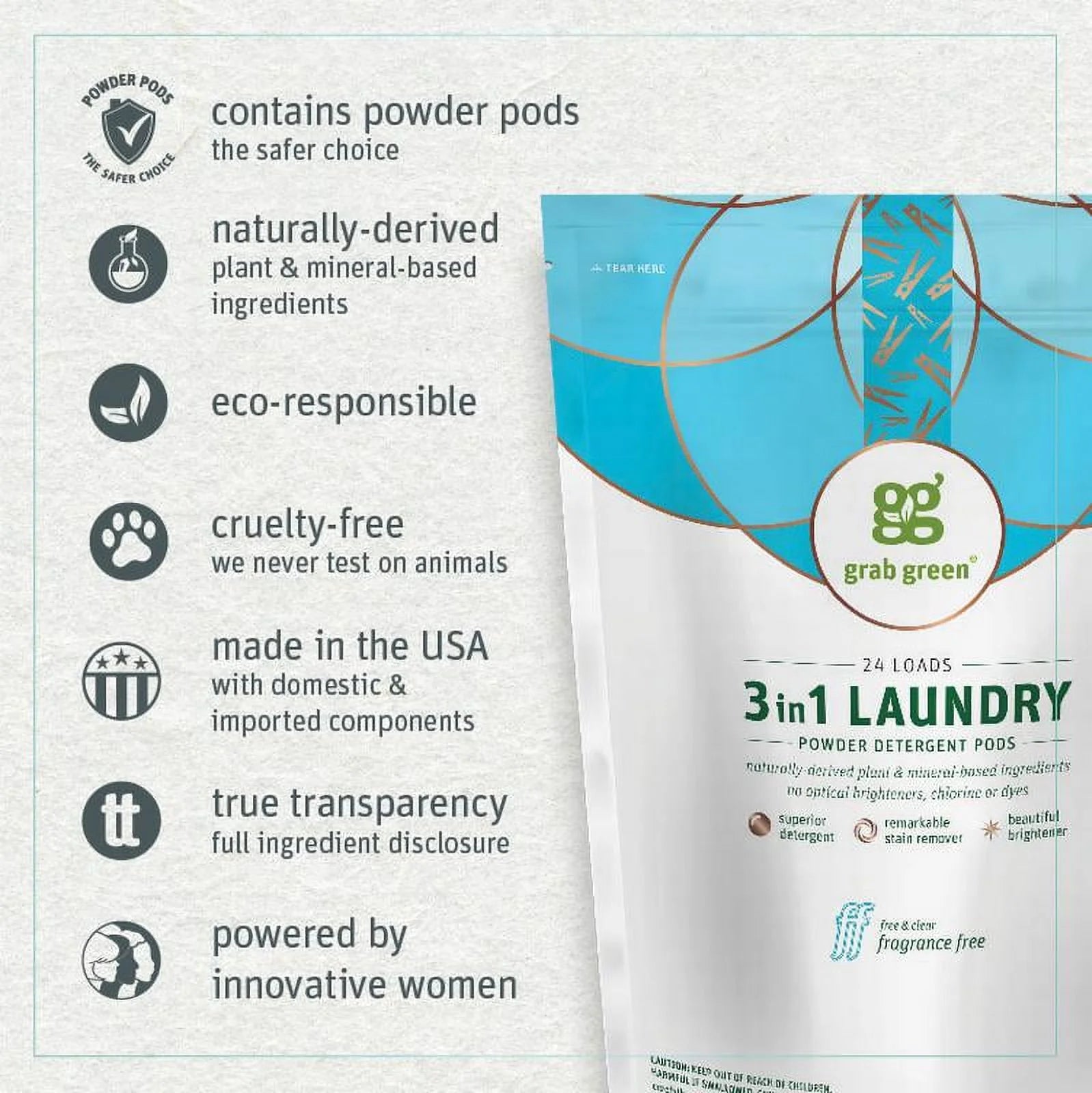 3-in-1 Laundry Detergent Pods, 60 Count, Fragrance Free Z3373
