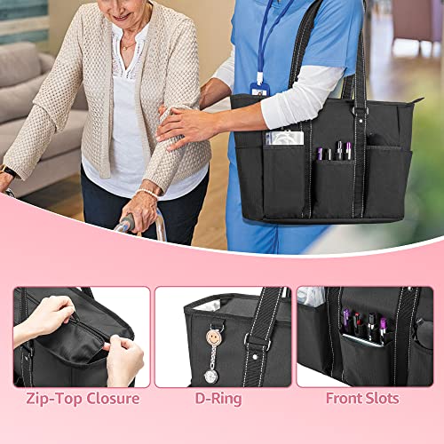 Nurse Tote Bag with Padded Laptop Sleeve and Multiple Pockets, Black Y904360