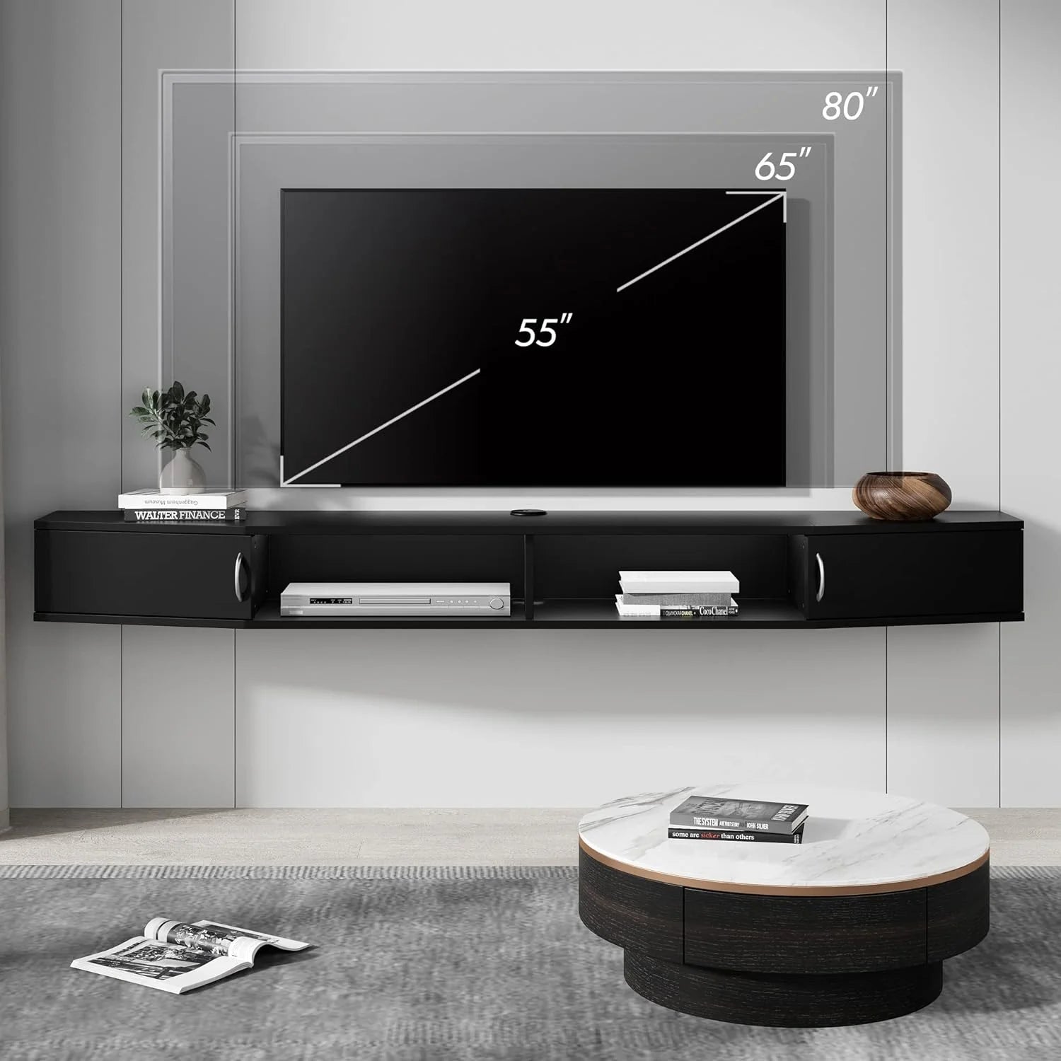 Floating TV Stand with Cabinet, Wall Mounted TV Shelf, 70'' C179431