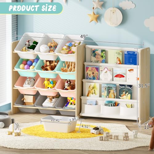 Toy Storage Organizer with 12 Bins and Bookshelf E4258