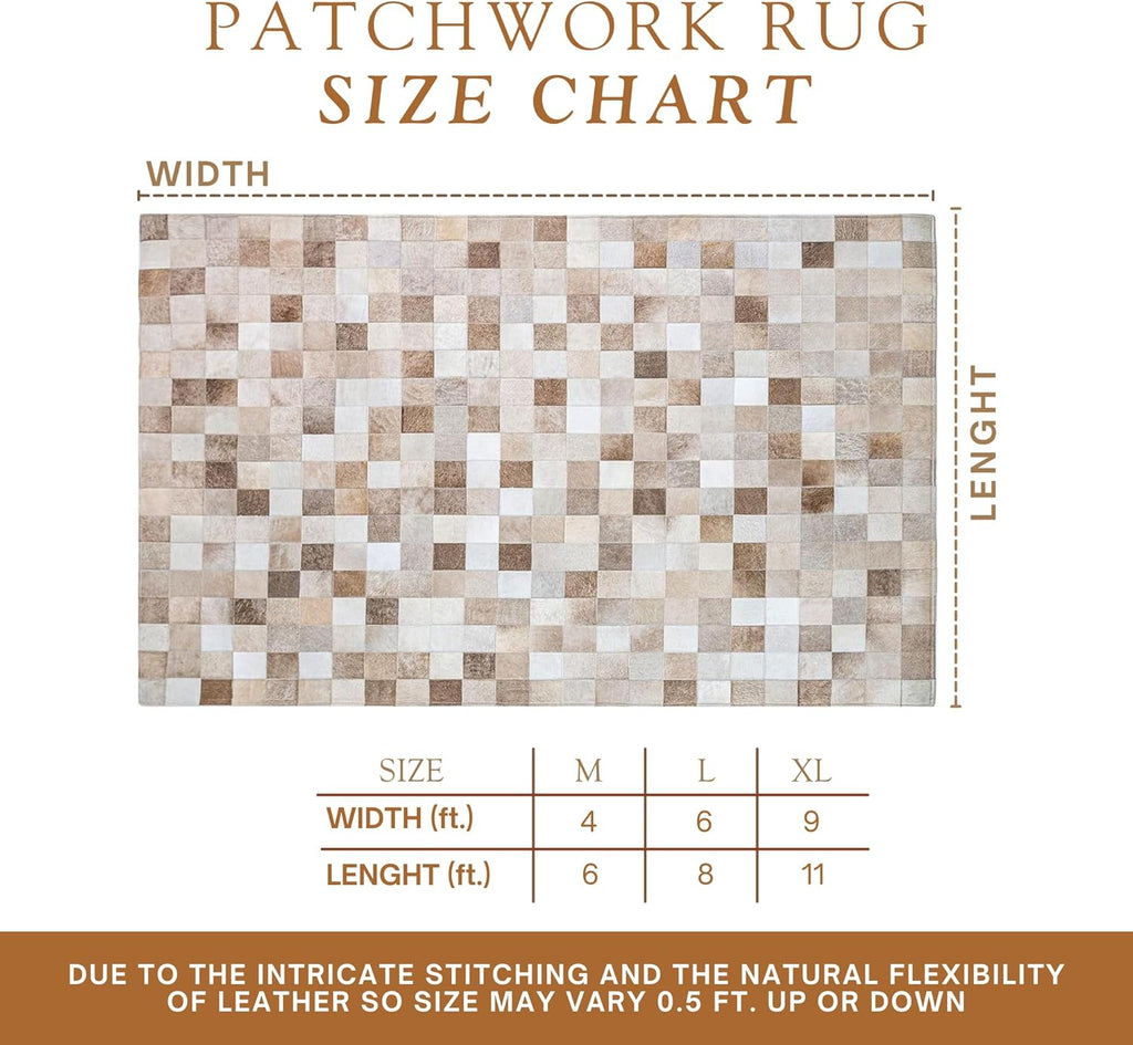 Patchwork Cowhide Rug - Taupe-Champagne, Mosaic Design, Medium 4x6 Ft. W715