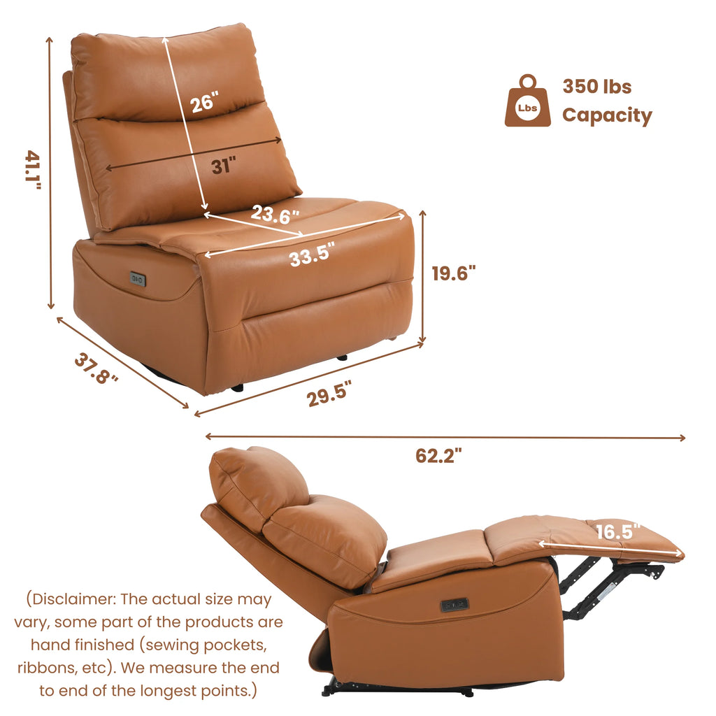 Genuine Leather Power Recliner Extra Wide No Armrests 350 lbs T829544