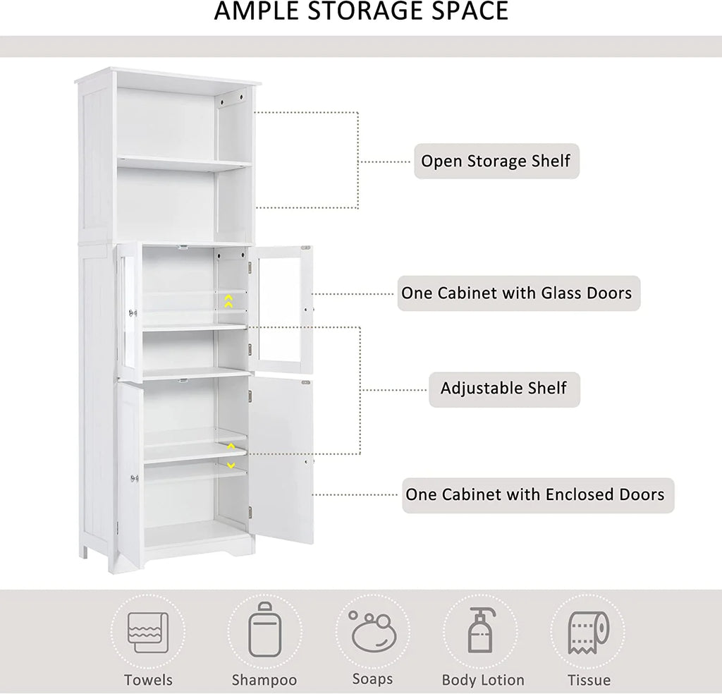 White Storage Cabinet with Glass Doors and Adjustable Shelves G37150