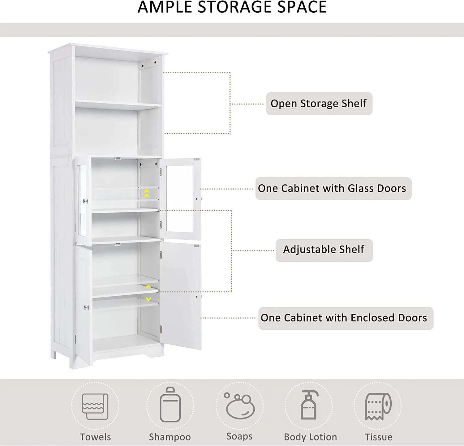 White Storage Cabinet with Glass Doors and Adjustable Shelves G37150