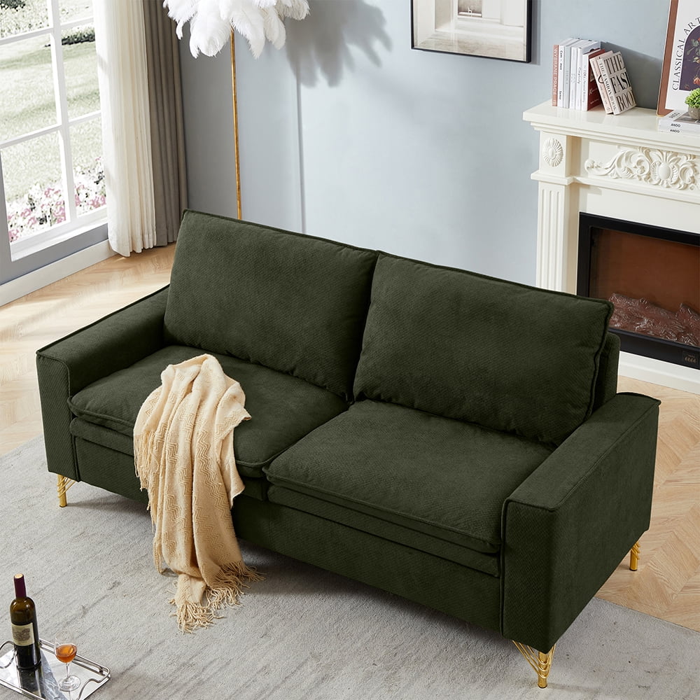 Mid-Century 2-Seat Loveseat Couch with Cotton Linen Fabric and Metal Legs E893101