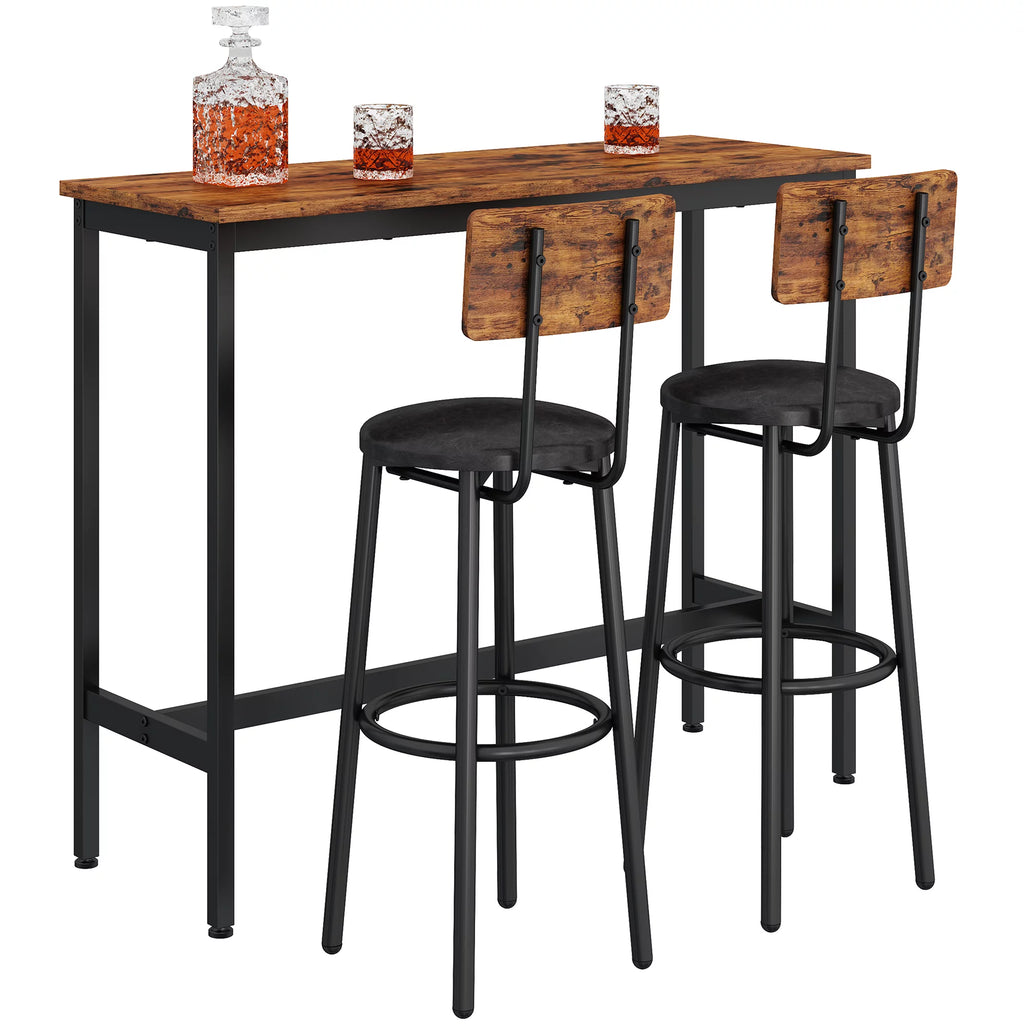 3 Piece Bar Table Set with 2 Stools, Rustic Brown M1260