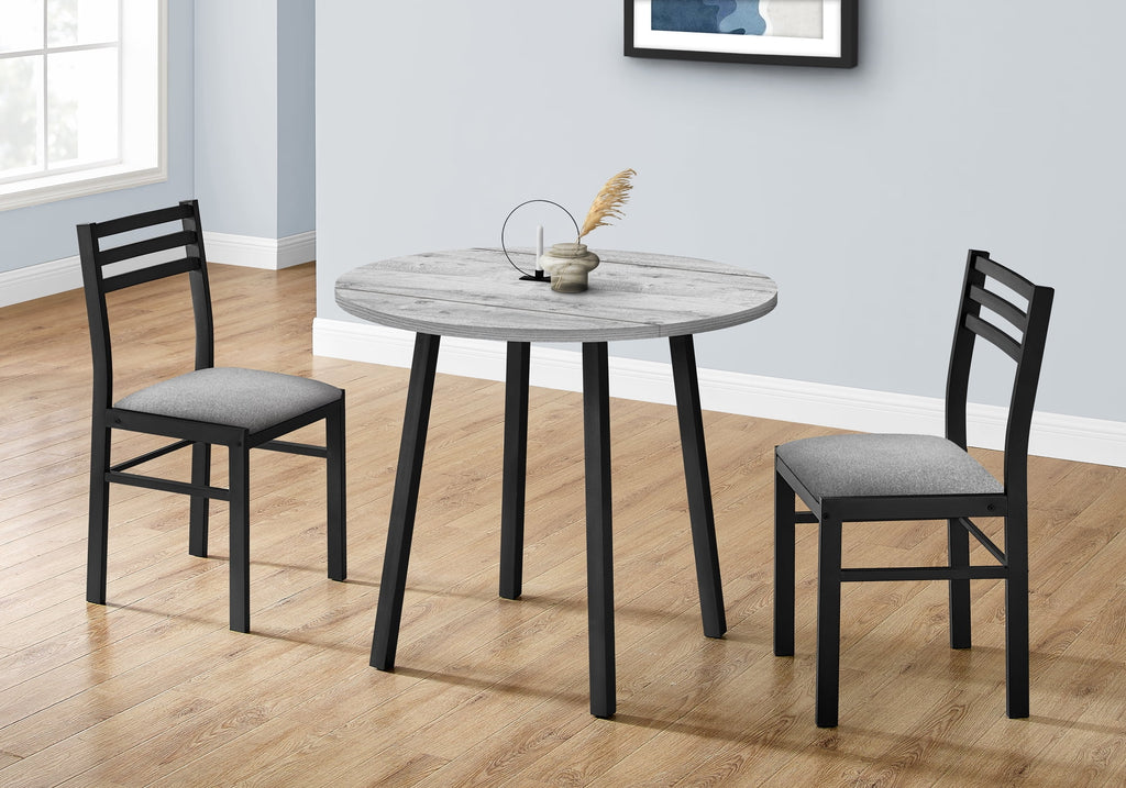 Gray Dining Table Set 3pcs Small Drop Leaf Kitchen Black Metal N9589