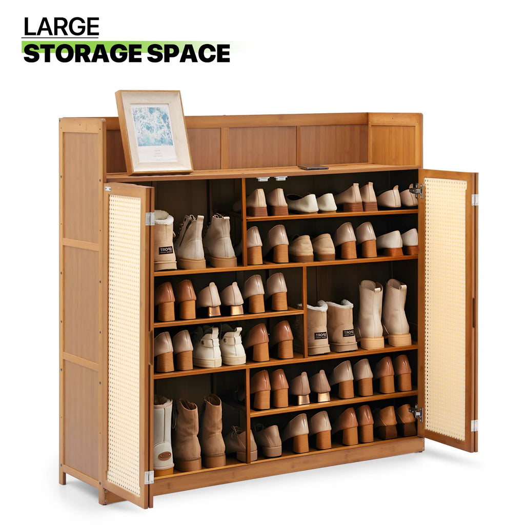 Bamboo 7-Tier Shoe Storage Cabinet with Folding Doors N918048