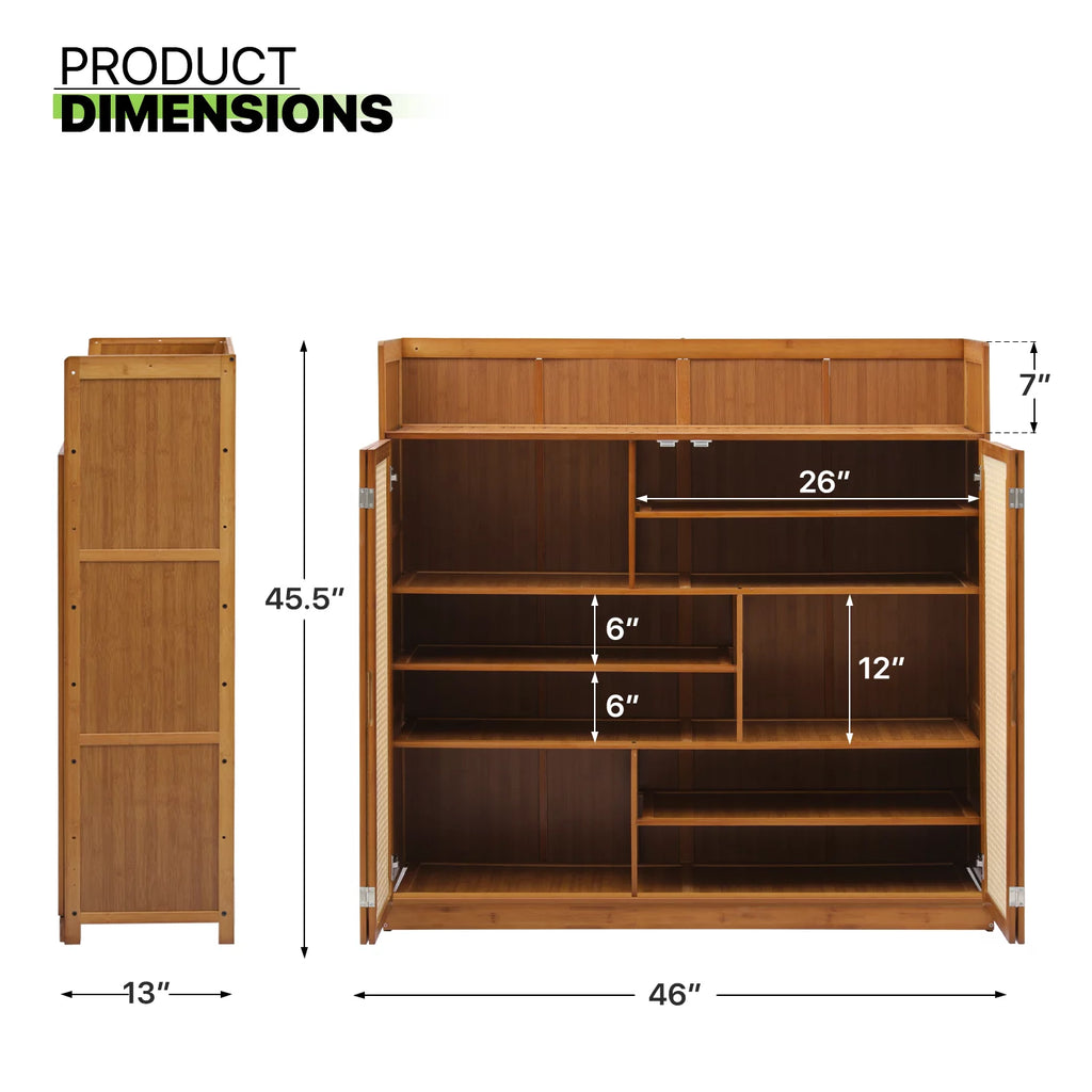 Bamboo 7-Tier Shoe Storage Cabinet with Folding Doors N918048