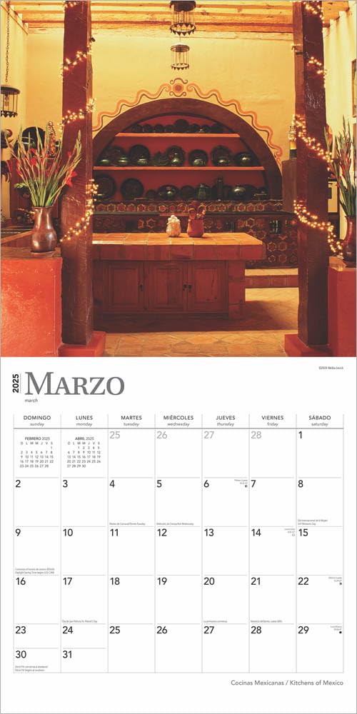Mexican Kitchens 2025 12 x 24 Inch Monthly Square Wall Calendar, Bilingual English/Spanish, Plastic-Free G7678