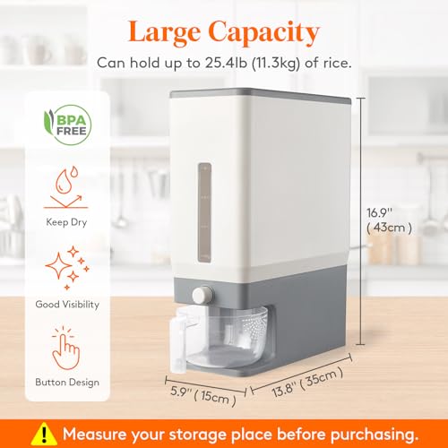 Rice Dispenser 25 Lbs with Measuring Cup, Moisture Proof Storage Container R94727