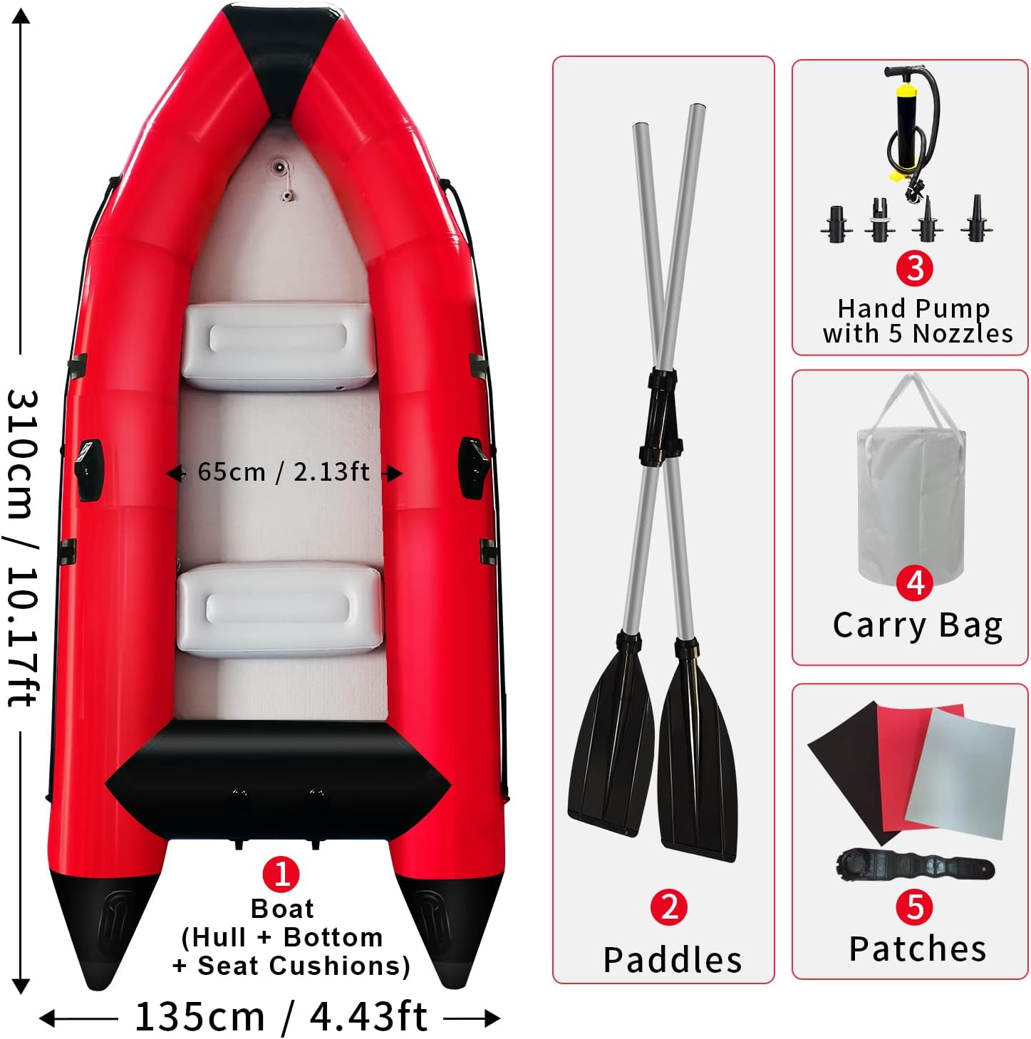 10 ft Inflatable Dinghy Boat for 4 Persons with Paddles, Pump, and Carry Bag C2387