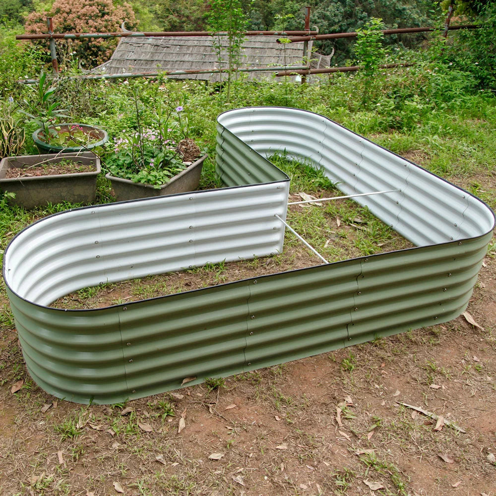 L-Shaped Modular Metal Raised Garden Beds, 17" Tall, Large Size B7657