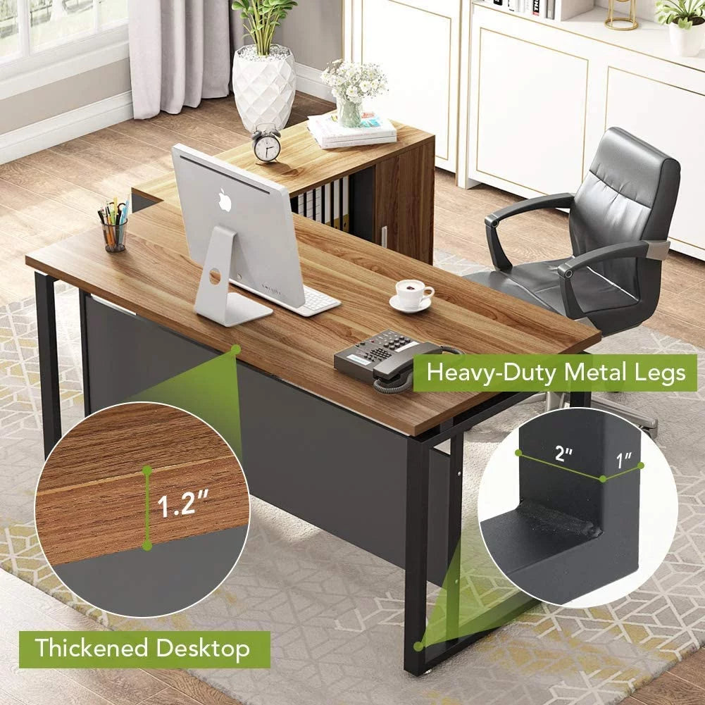 L-Shaped Computer Desk with File Cabinet V88684