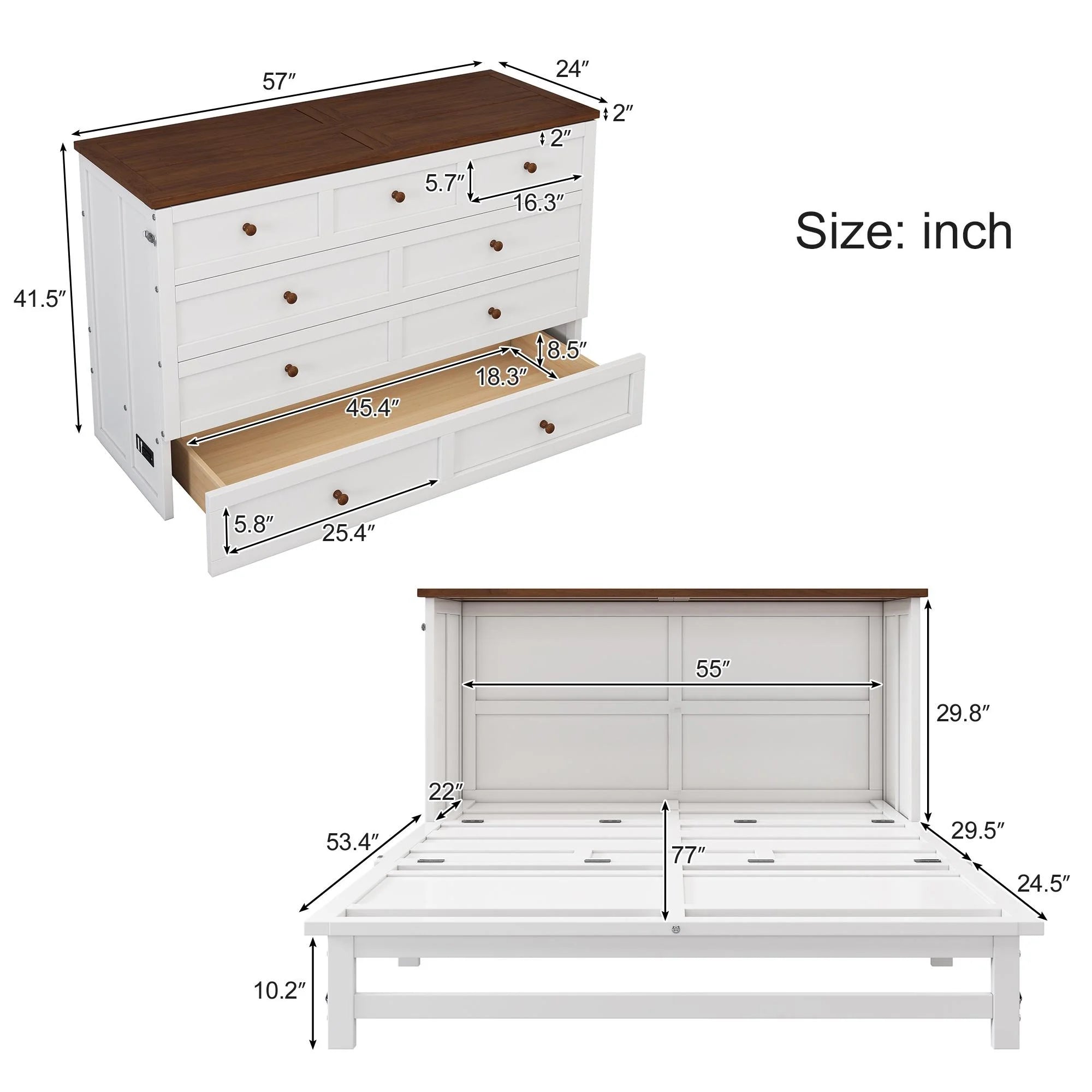 Murphy Bed Queen with Storage Drawer and Charging Station J431562